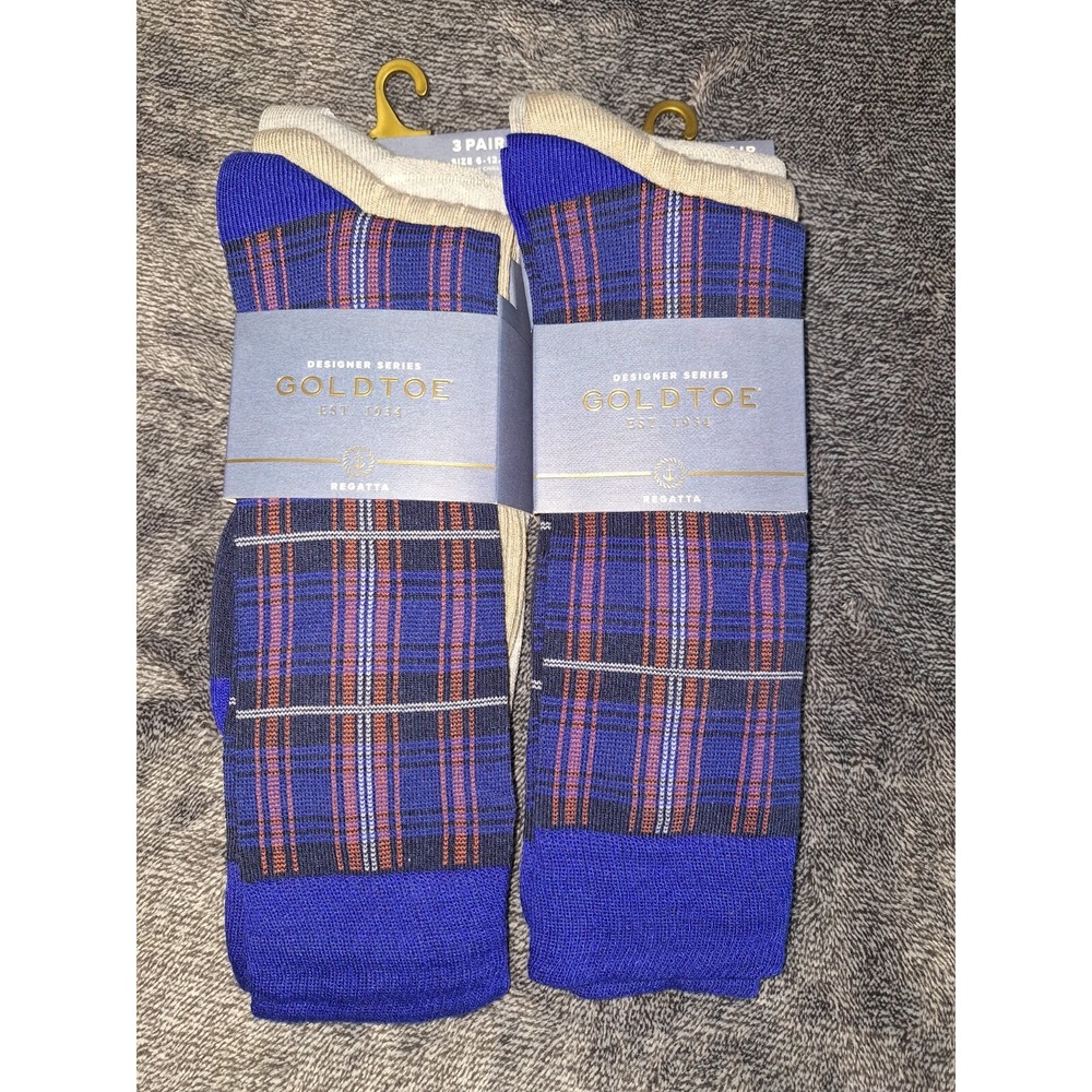 Gold Toe Designer Series Regatta 6 Pairs Double Plaid Socks Mens Size 6-12.5